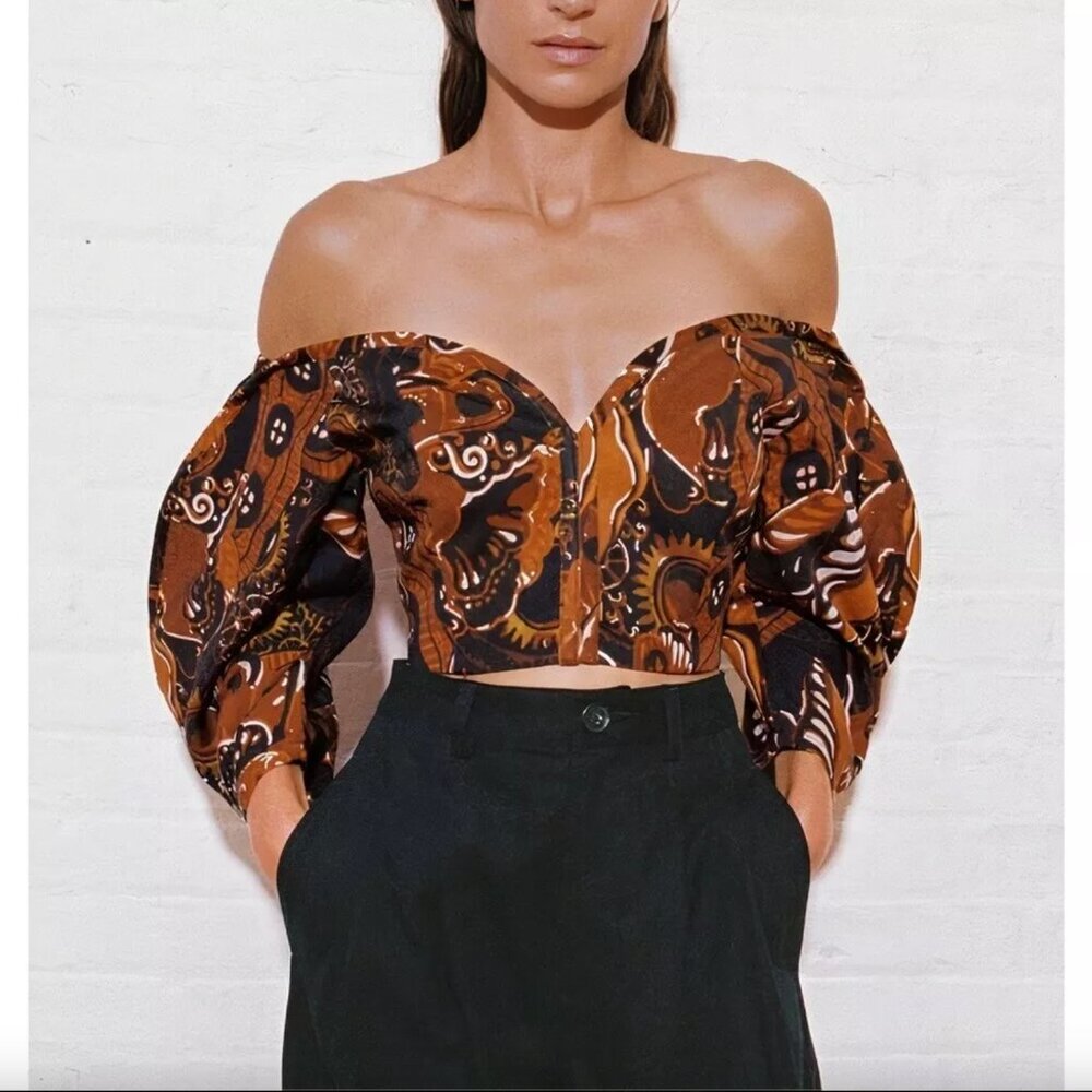 Mara Hoffman-  Cropped Juana Puff-Sleeve Top - NWT - 2